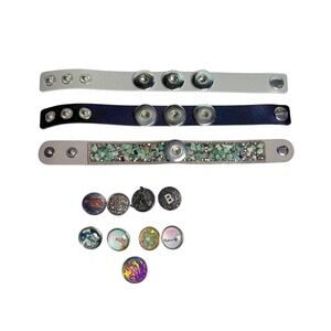 Ginger Snap Style Bracelet Set of 3 with 9 Interchangeable Charms Boho Western